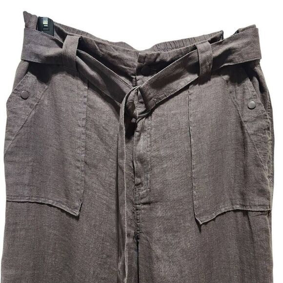 Tahari linen pants belted gray cuffed ankle size XL patch pocket - Picture 2 of 6